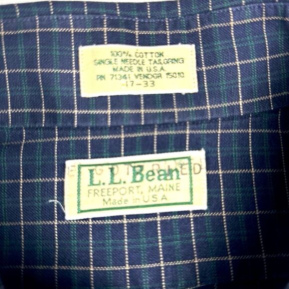 L.L. Bean Main Vintage Shirt Button Down Cotton Deep Blue Plaid 17 - 33 - Picture 9 of 10